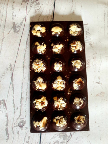 Handmade artisan dark chocolate nut selection bar by Chocolicious Shrewsbury 