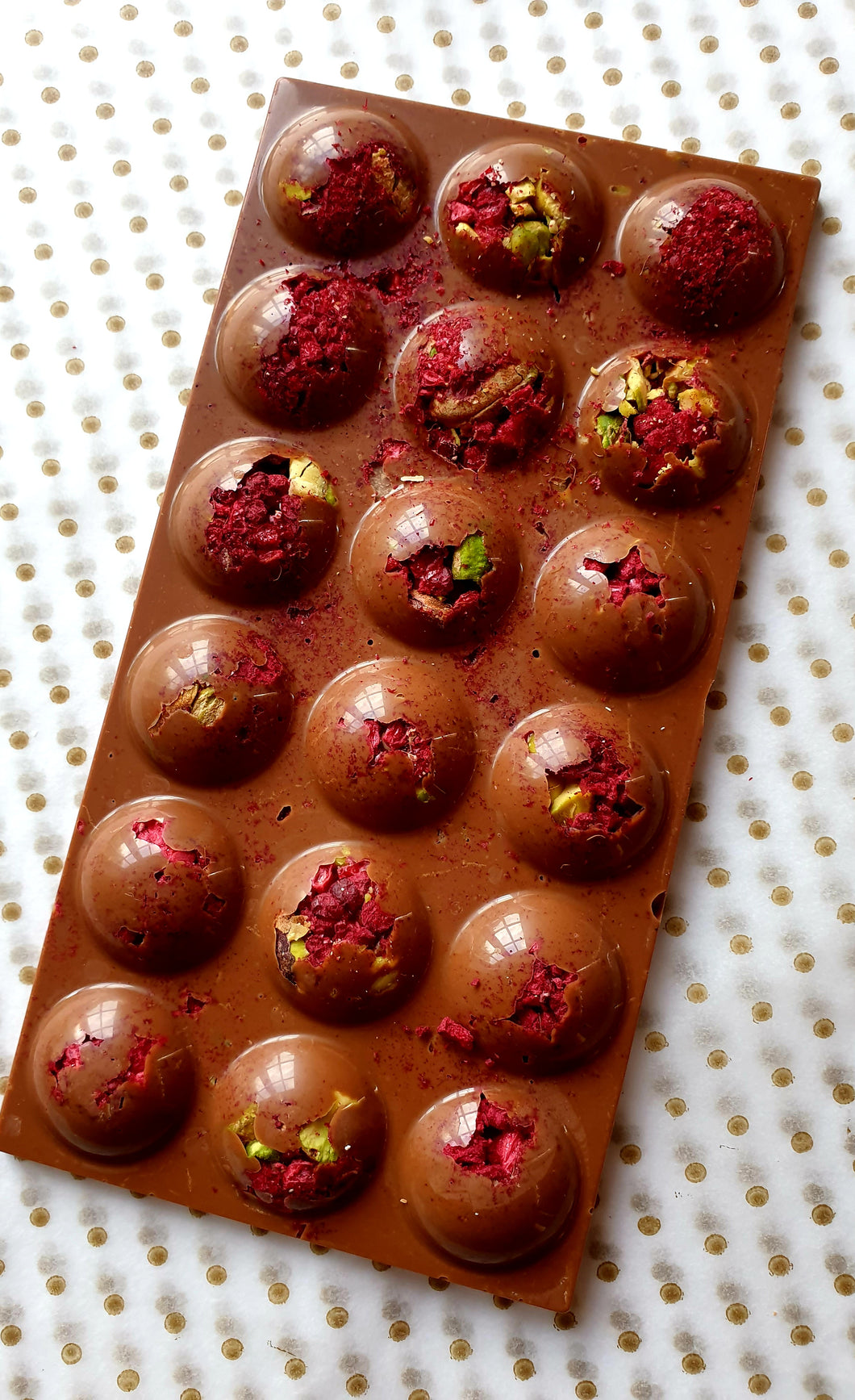 Milk Chocolate with Raspberry and Pistachio