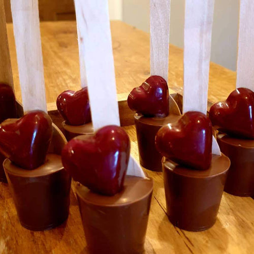 Handmade artisan chocolate heart stirrers