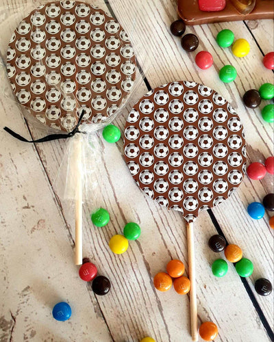 Handmade artisan football themed chocolate lolly by chocolicious shrewsbury 